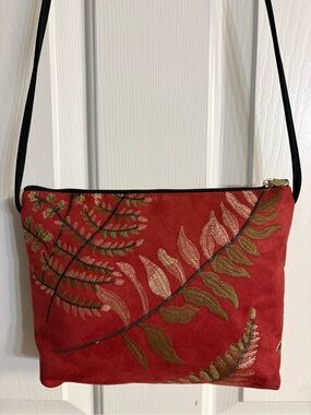 Danny K Red Suede Embroidered Fern Crossbody Bag